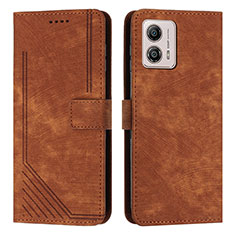 Leather Case Stands Flip Cover Holder Y07X for Motorola Moto G53j 5G Brown