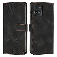 Leather Case Stands Flip Cover Holder Y07X for Motorola Moto G72 Black