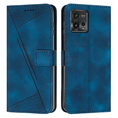 Leather Case Stands Flip Cover Holder Y07X for Motorola Moto G72 Blue