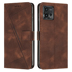 Leather Case Stands Flip Cover Holder Y07X for Motorola Moto G72 Brown