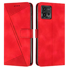 Leather Case Stands Flip Cover Holder Y07X for Motorola Moto G72 Red