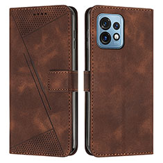 Leather Case Stands Flip Cover Holder Y07X for Motorola Moto X40 5G Brown