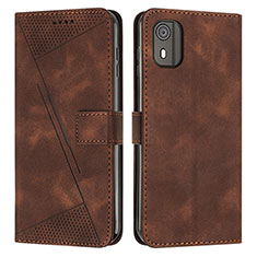 Leather Case Stands Flip Cover Holder Y07X for Nokia C02 Brown