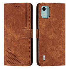 Leather Case Stands Flip Cover Holder Y07X for Nokia C12 Pro Brown