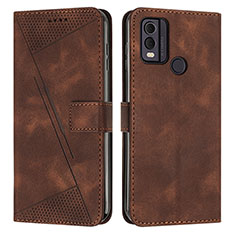 Leather Case Stands Flip Cover Holder Y07X for Nokia C22 Brown