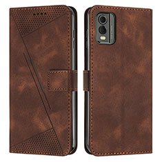 Leather Case Stands Flip Cover Holder Y07X for Nokia C32 Brown