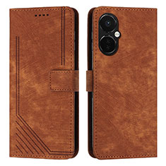 Leather Case Stands Flip Cover Holder Y07X for OnePlus Nord CE 3 5G Brown