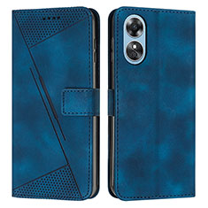 Leather Case Stands Flip Cover Holder Y07X for Oppo A17 Blue