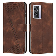 Leather Case Stands Flip Cover Holder Y07X for Oppo A77 5G Brown