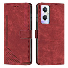 Leather Case Stands Flip Cover Holder Y07X for Oppo A96 5G Red