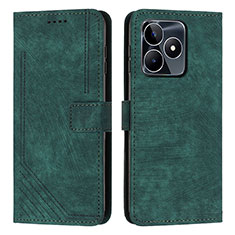 Leather Case Stands Flip Cover Holder Y07X for Realme C53 Green