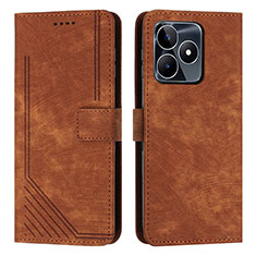 Leather Case Stands Flip Cover Holder Y07X for Realme Narzo N53 Brown