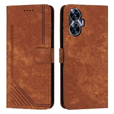 Leather Case Stands Flip Cover Holder Y07X for Realme Narzo N55 Brown