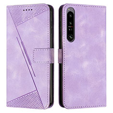 Leather Case Stands Flip Cover Holder Y07X for Sony Xperia 1 IV Purple