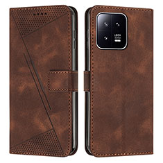 Leather Case Stands Flip Cover Holder Y07X for Xiaomi Mi 13 5G Brown