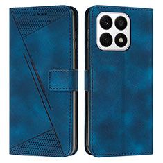 Leather Case Stands Flip Cover Holder Y08X for Huawei Honor X8a 4G Blue