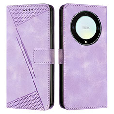 Leather Case Stands Flip Cover Holder Y08X for Huawei Honor X9a 5G Purple