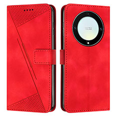 Leather Case Stands Flip Cover Holder Y08X for Huawei Honor X9a 5G Red
