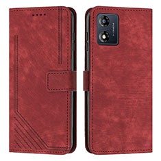 Leather Case Stands Flip Cover Holder Y08X for Motorola Moto E13 Red