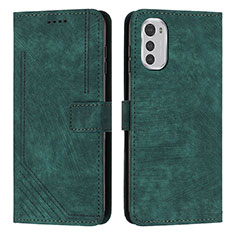 Leather Case Stands Flip Cover Holder Y08X for Motorola Moto E32 Green
