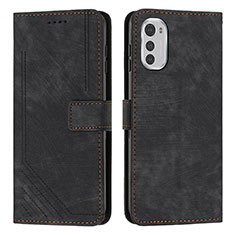 Leather Case Stands Flip Cover Holder Y08X for Motorola Moto E32s Black