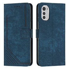 Leather Case Stands Flip Cover Holder Y08X for Motorola Moto E32s Blue