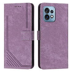 Leather Case Stands Flip Cover Holder Y08X for Motorola Moto Edge Plus (2023) 5G Purple