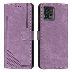 Leather Case Stands Flip Cover Holder Y08X for Motorola Moto G72 Purple