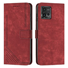 Leather Case Stands Flip Cover Holder Y08X for Motorola Moto G72 Red