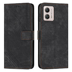 Leather Case Stands Flip Cover Holder Y08X for Motorola Moto G73 5G Black
