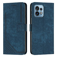 Leather Case Stands Flip Cover Holder Y08X for Motorola Moto X40 5G Blue