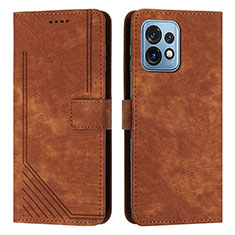 Leather Case Stands Flip Cover Holder Y08X for Motorola Moto X40 5G Brown