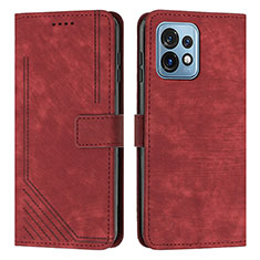 Leather Case Stands Flip Cover Holder Y08X for Motorola Moto X40 5G Red