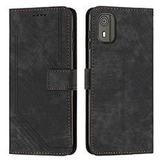 Leather Case Stands Flip Cover Holder Y08X for Nokia C02 Black