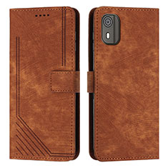 Leather Case Stands Flip Cover Holder Y08X for Nokia C02 Brown