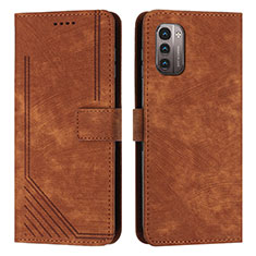 Leather Case Stands Flip Cover Holder Y08X for Nokia G11 Brown