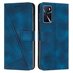 Leather Case Stands Flip Cover Holder Y08X for Oppo A16 Blue