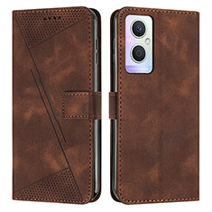 Leather Case Stands Flip Cover Holder Y08X for Oppo A96 5G Brown