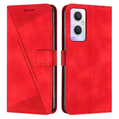 Leather Case Stands Flip Cover Holder Y08X for Oppo A96 5G Red