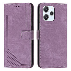 Leather Case Stands Flip Cover Holder Y08X for Xiaomi Redmi 12 4G Purple