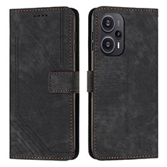 Leather Case Stands Flip Cover Holder Y08X for Xiaomi Redmi Note 12 Turbo 5G Black