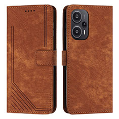 Leather Case Stands Flip Cover Holder Y08X for Xiaomi Redmi Note 12 Turbo 5G Brown