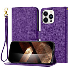Leather Case Stands Flip Cover Holder Y09X for Apple iPhone 14 Pro Max Purple