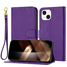 Leather Case Stands Flip Cover Holder Y09X for Apple iPhone 14 Purple