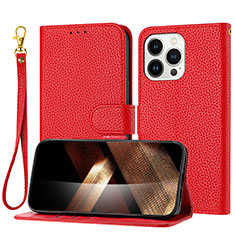 Leather Case Stands Flip Cover Holder Y09X for Apple iPhone 15 Pro Max Red