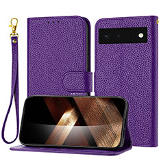 Leather Case Stands Flip Cover Holder Y09X for Google Pixel 6 5G Purple