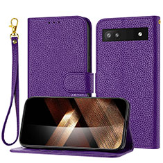 Leather Case Stands Flip Cover Holder Y09X for Google Pixel 6a 5G Purple
