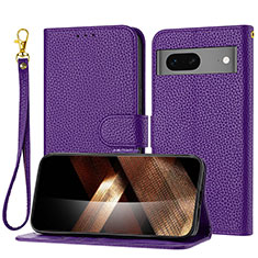 Leather Case Stands Flip Cover Holder Y09X for Google Pixel 7 5G Purple