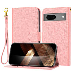 Leather Case Stands Flip Cover Holder Y09X for Google Pixel 7 5G Rose Gold