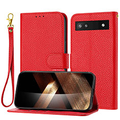 Leather Case Stands Flip Cover Holder Y09X for Google Pixel 7a 5G Red